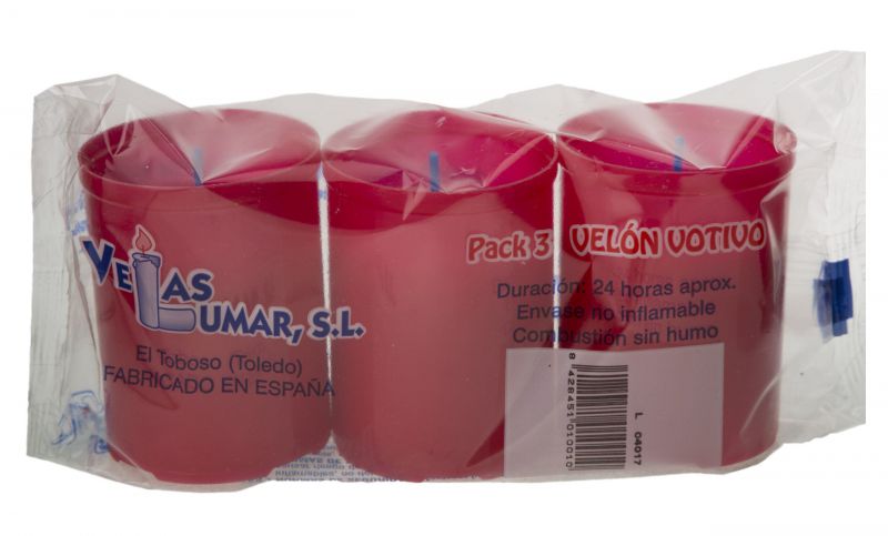 Pack 3 Velón Pequeño Rojo 60x47